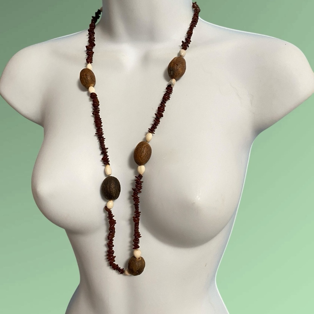 Natural Seeds & Nuts Boho Ethnic Necklace Over the Head Style